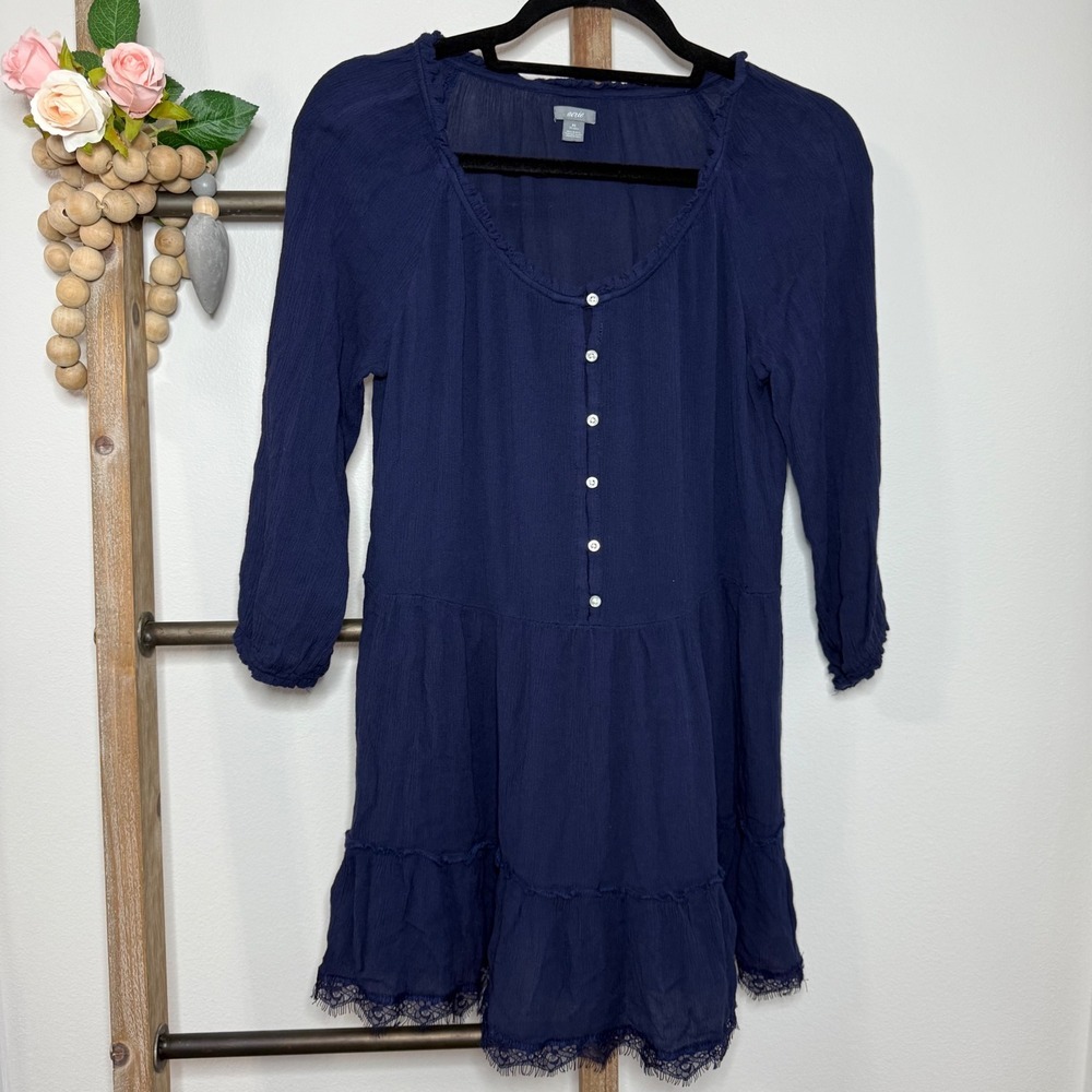 Aerie Blue Long Sleeve Peasant Mini Dress Size X Small - Picture 2 of 10